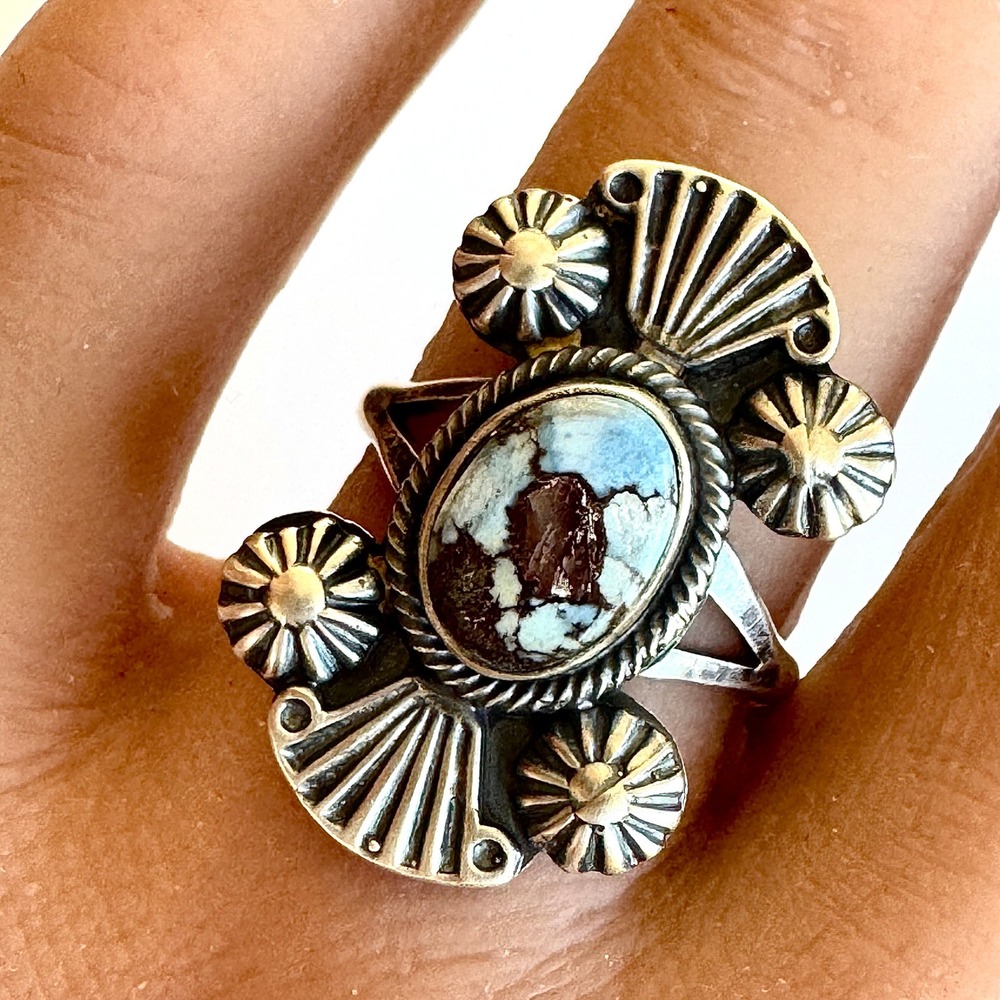 Navajo Golden Hills Turquoise Ring Sz 7 Sterling Blue Native American Handmade